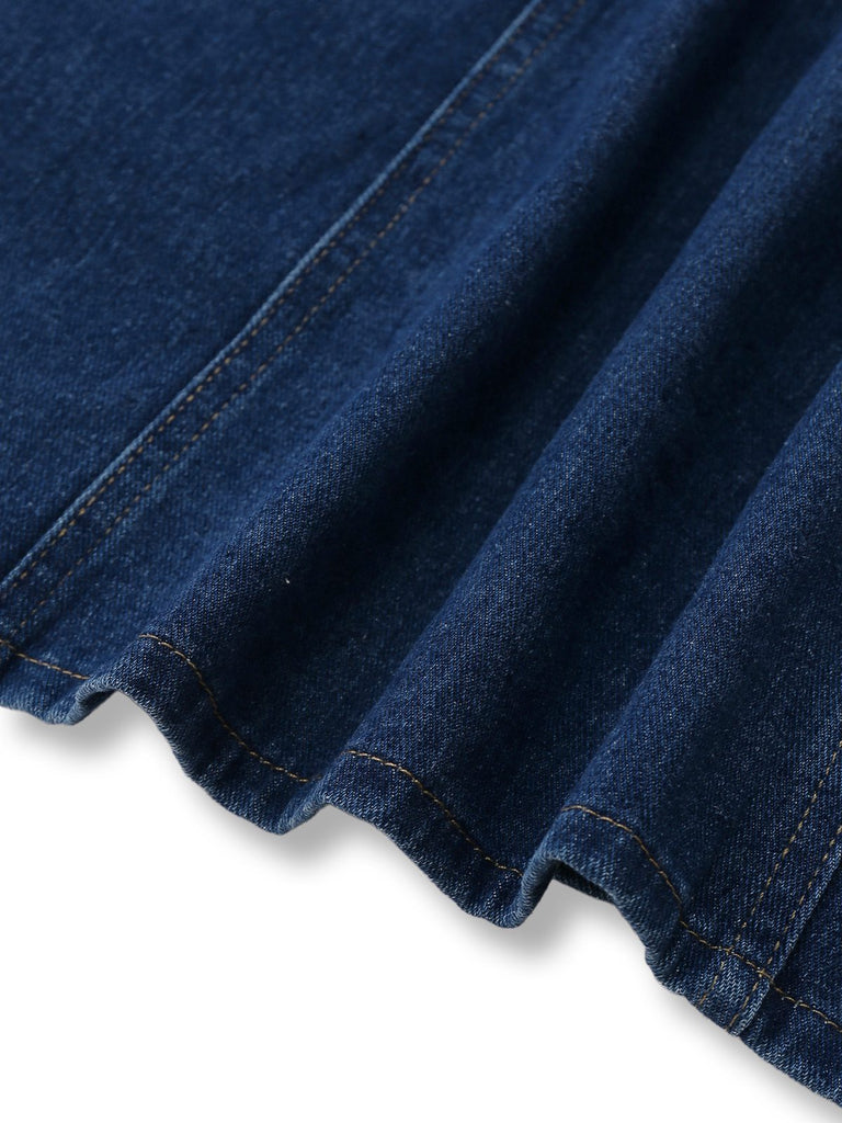 Robe en denim sans manches boutonnée bleu foncé des années 1970