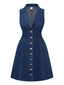 Robe en denim sans manches boutonnée bleu foncé des années 1970