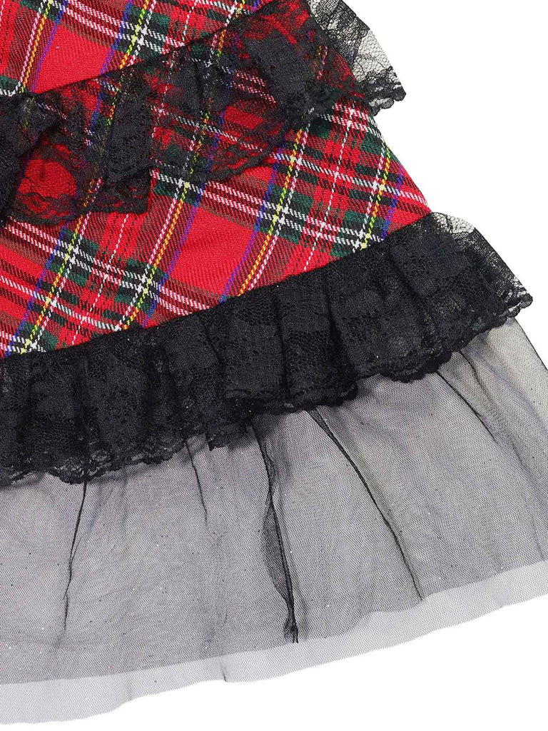 Robe à lacets et bretelles larges en tartan écossais des années 1960
