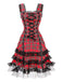 Robe à lacets et bretelles larges en tartan écossais des années 1960