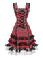 Robe à lacets et bretelles larges en tartan écossais des années 1960