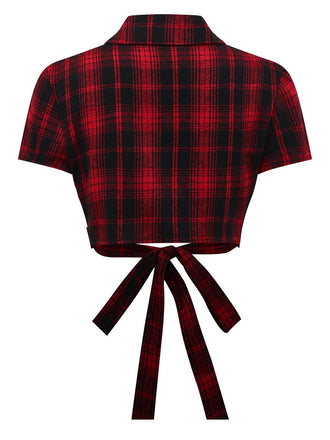 Haut rouge à carreaux avec lien dans le dos années 1950
