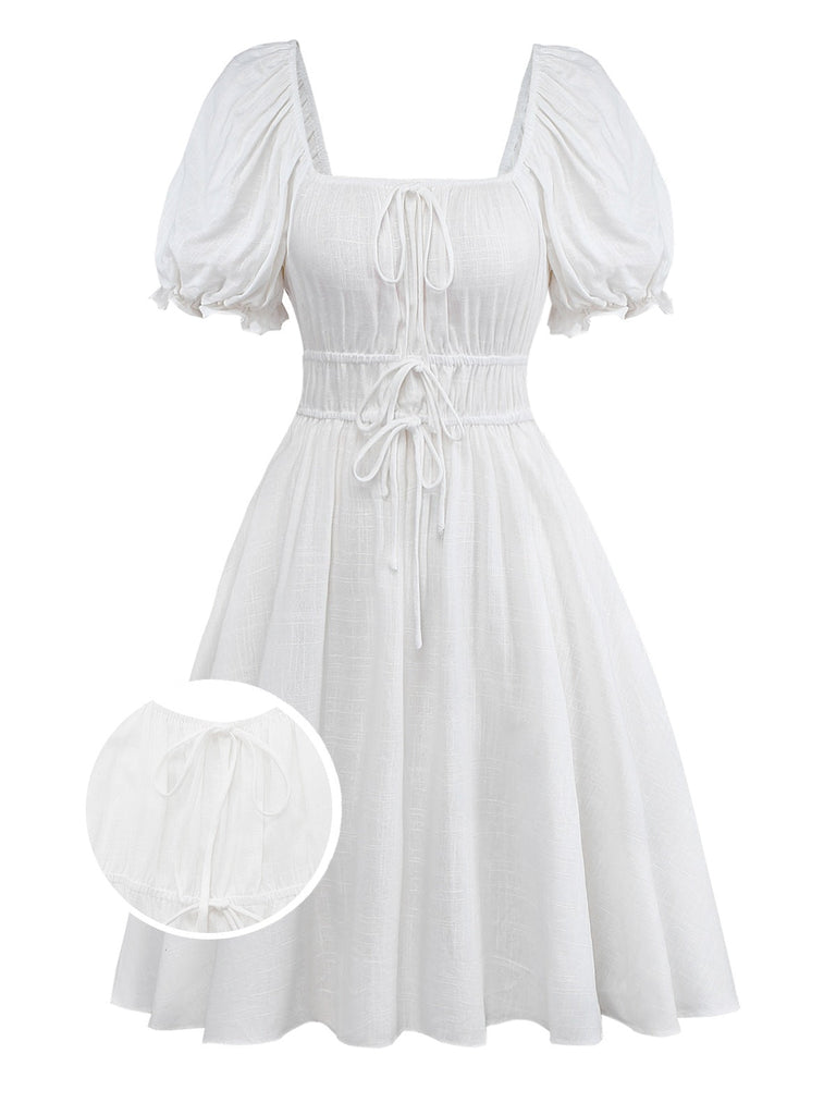 [Prévente] Chemise de nuit blanche unie et nœud années 1950