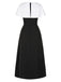 [Prévente] Robe cape froncée noire et blanche avec broche perlée des années 1940