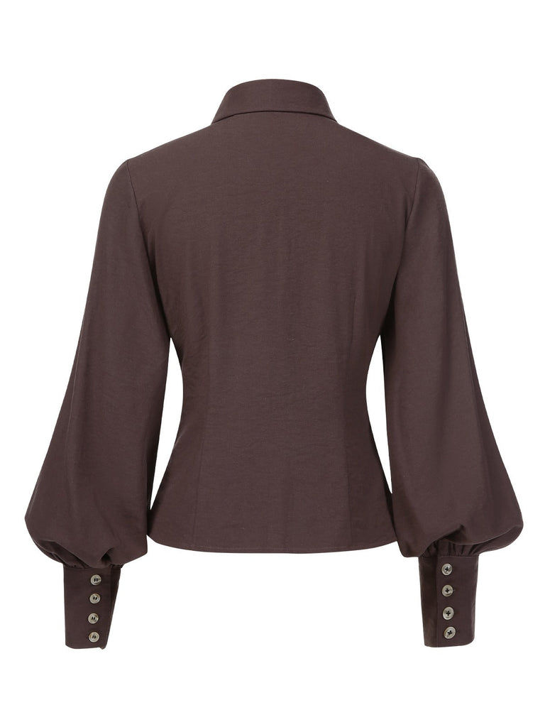 2PCS chemisier à manches lanternes et gilet à poches des années 1950