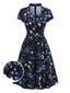 [Prévente] Robe noire à fleurs et col claudine années 1940