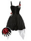[Prévente] Robe noire d'Halloween avec decor de main de squelette et roses années 1950