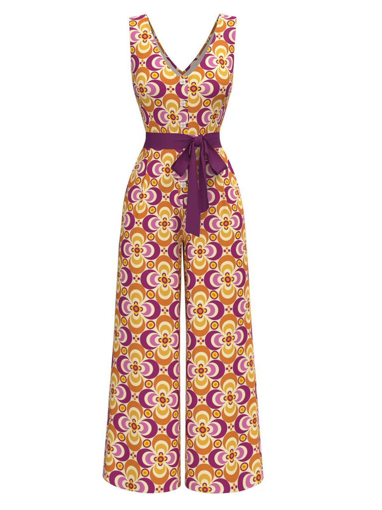 [Prévente] Combinaison orange fleur à col en V années 1960