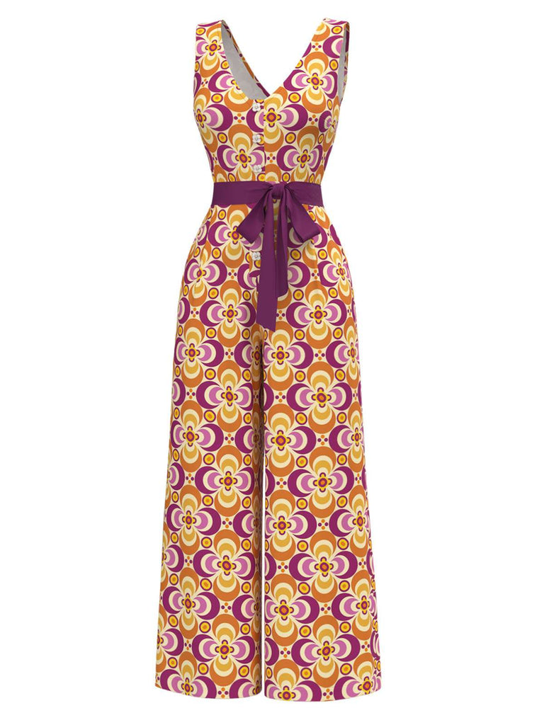 [Prévente] Combinaison orange fleur à col en V années 1960