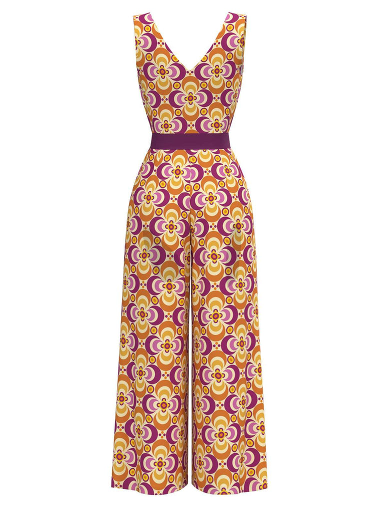 [Prévente] Combinaison orange fleur à col en V années 1960