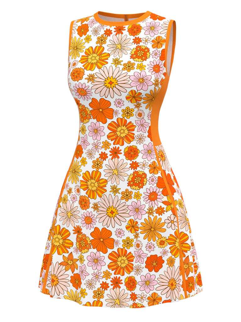 [Prévente] Robe orange marguerites sans manches années 1960