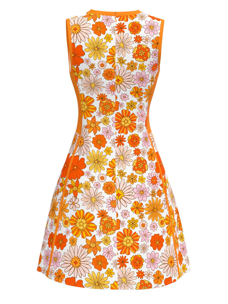 [Prévente] Robe orange marguerites sans manches années 1960