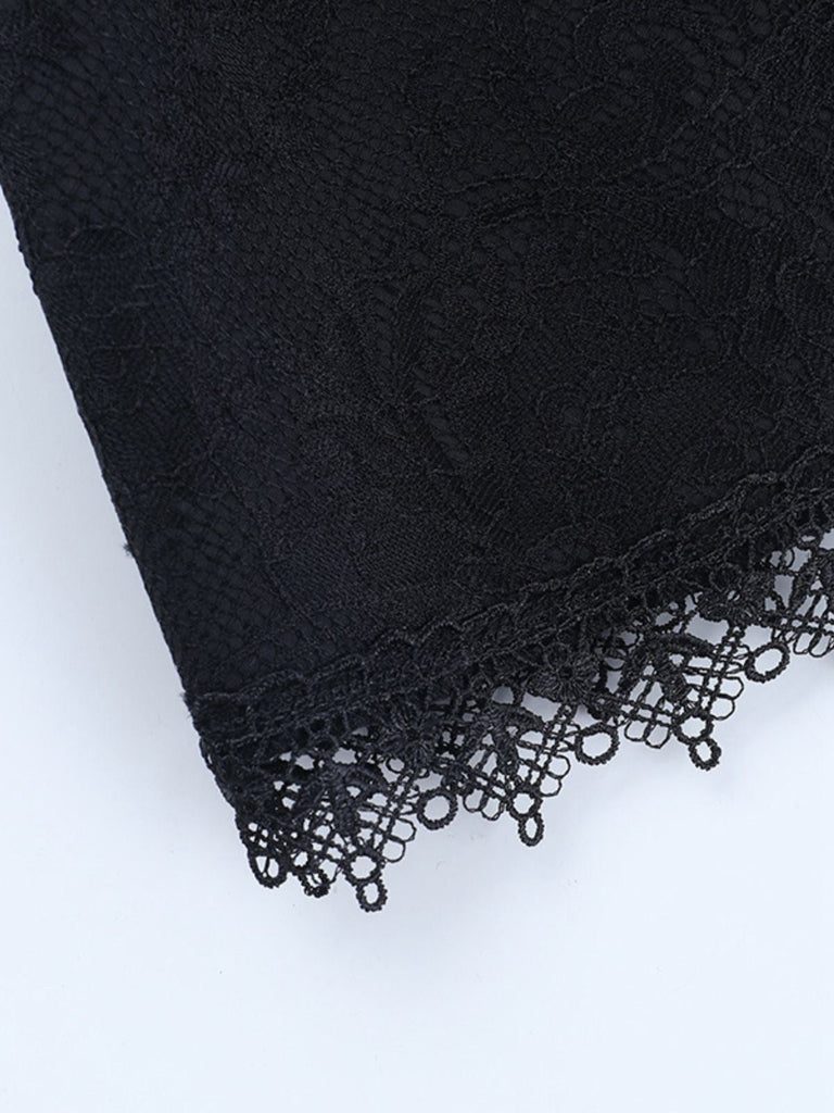Jupe corset noire à lacets en dentelle patchwork années 1970