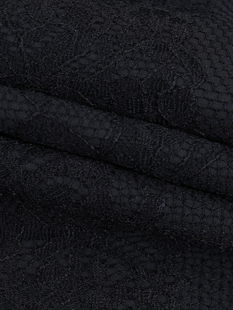 Jupe corset noire à lacets en dentelle patchwork années 1970