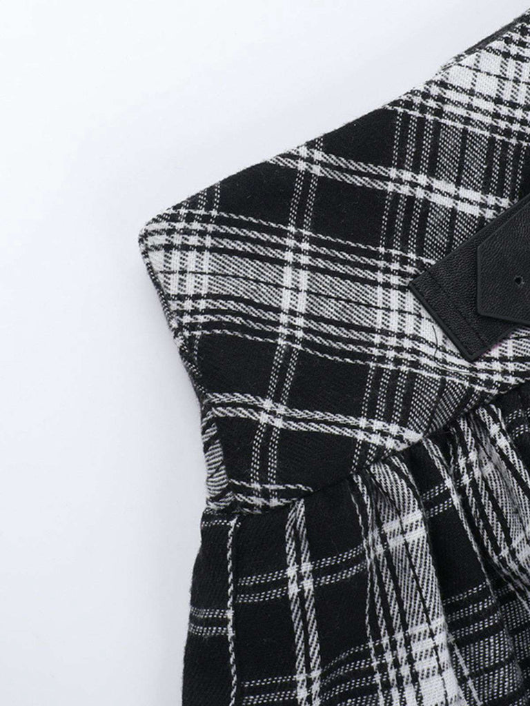 Jupe à carreaux écossais en patchwork de dentelle steampunk grise des années 1980