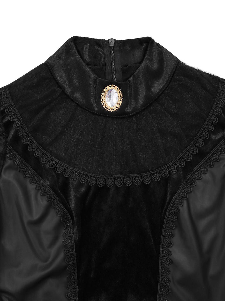 Robe noire en maille à manches bouffantes style vampire années 1950