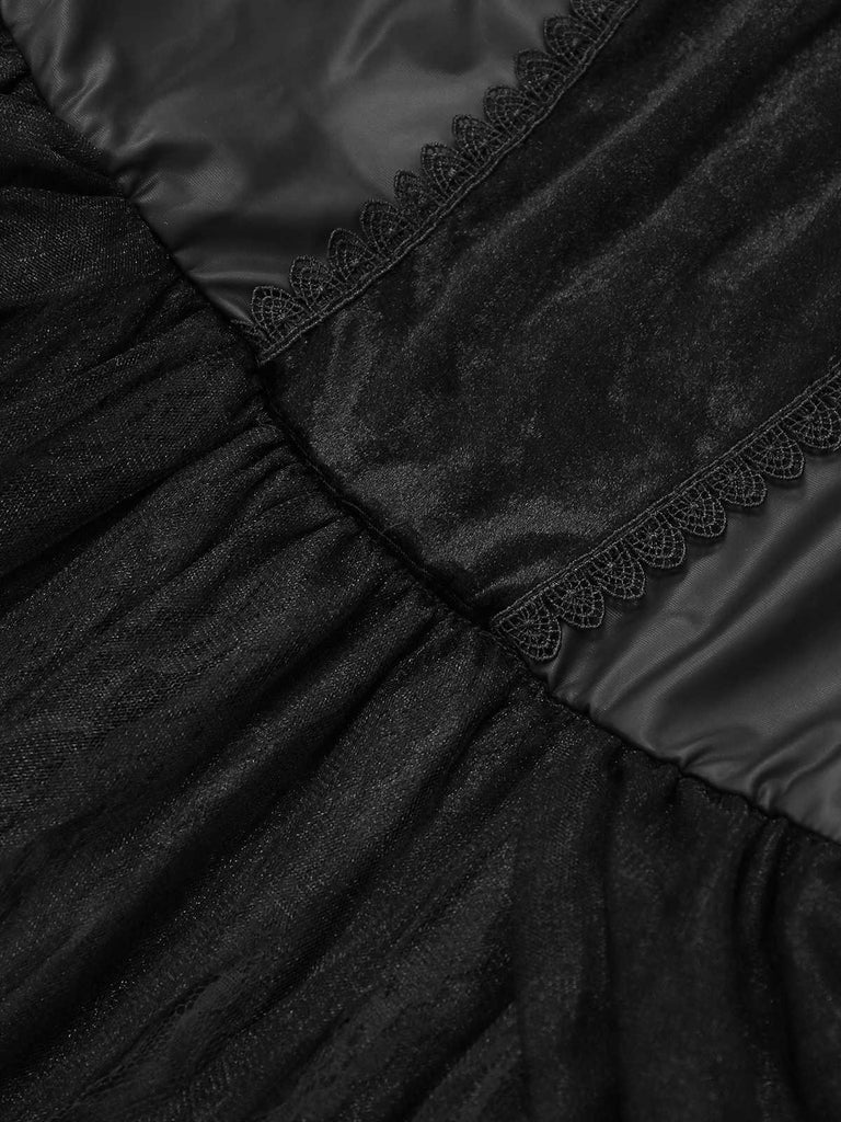 Robe noire en maille à manches bouffantes style vampire années 1950