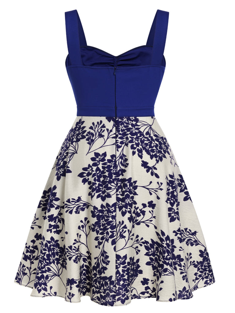 [Prévente] [Grande Taille] Robe bleu à col en cœur et boutons fleuris des années 1950