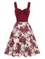 [Prévente] Robe rouge à col en cœur et boutons fleuris des années 1950