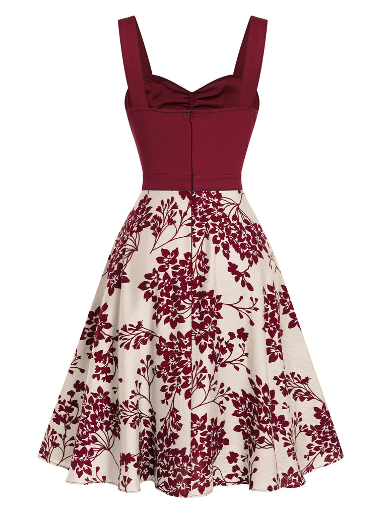 [Prévente] Robe rouge à col en cœur et boutons fleuris des années 1950