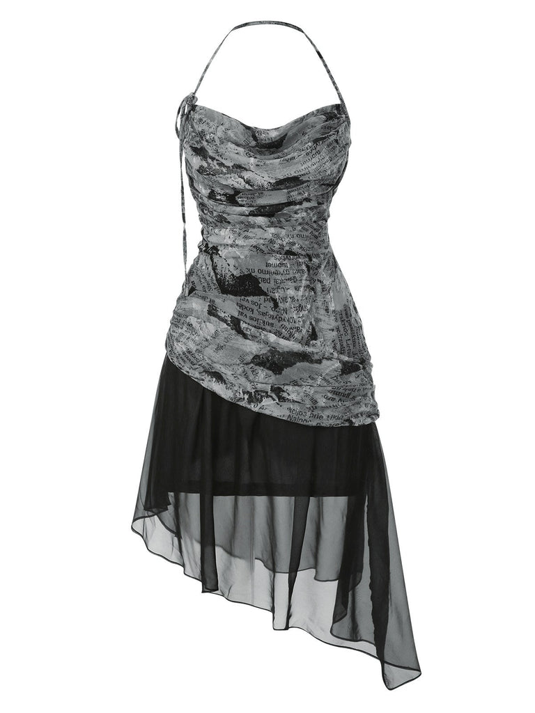 [Prévente] Robe noire en maille à imprimé journal licou années 1930