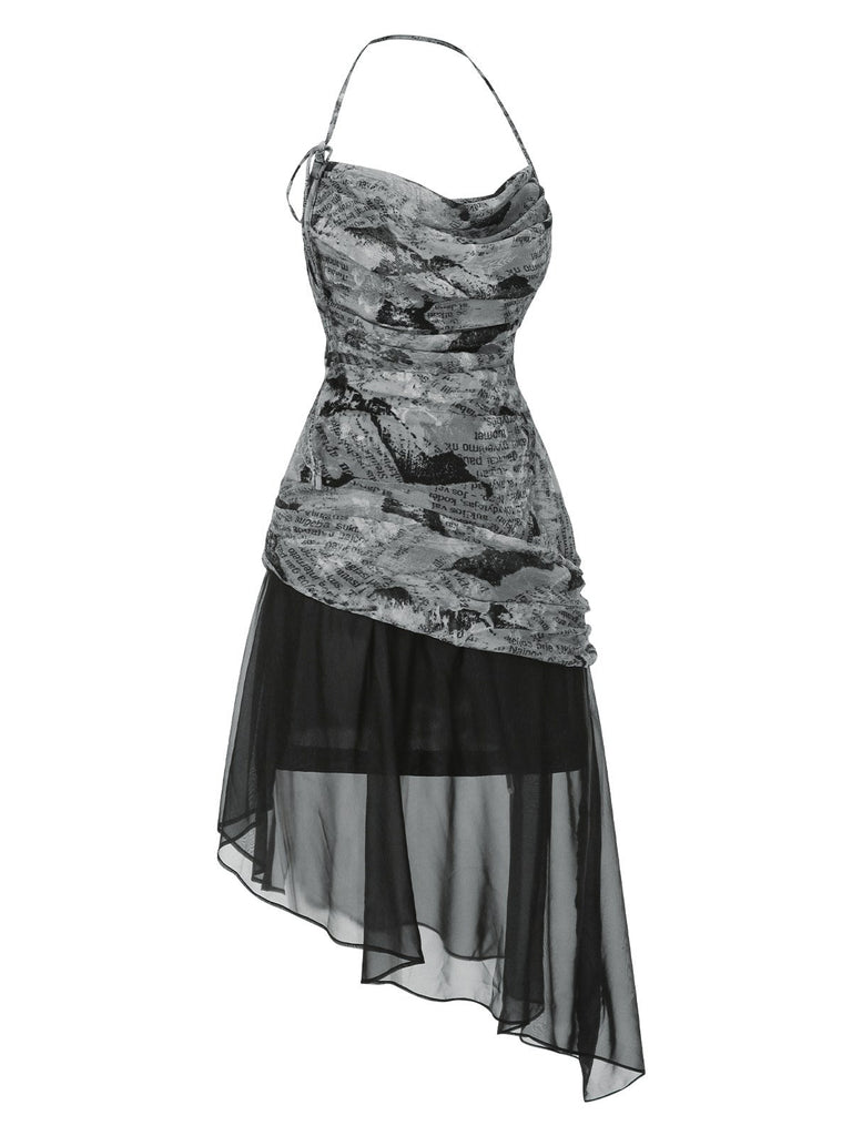 [Prévente] Robe noire en maille à imprimé journal licou années 1930