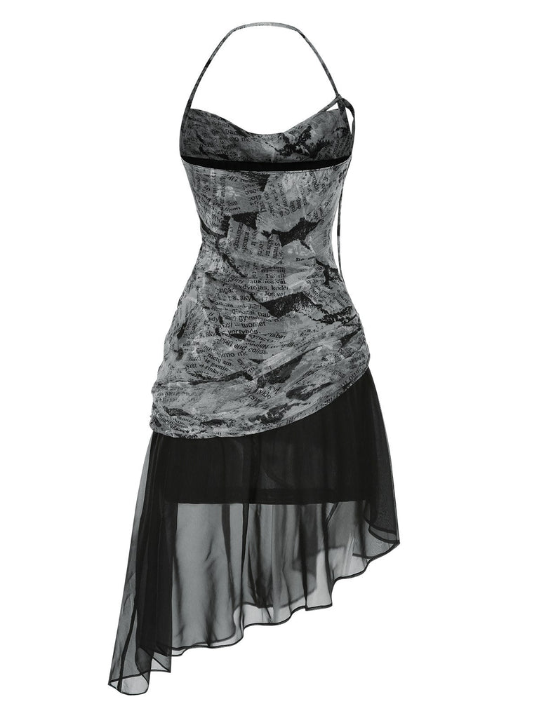 [Prévente] Robe noire en maille à imprimé journal licou années 1930