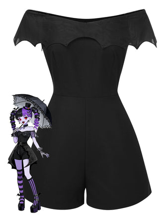 Combishort noire en maille épaules dénudées style gothique des années 1950