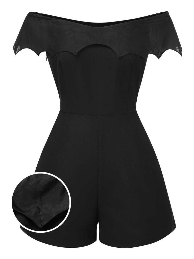 Combishort noire en maille épaules dénudées style gothique des années 1950