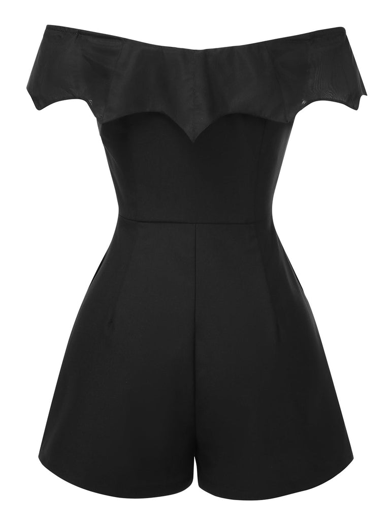 Combishort noire en maille épaules dénudées style gothique des années 1950