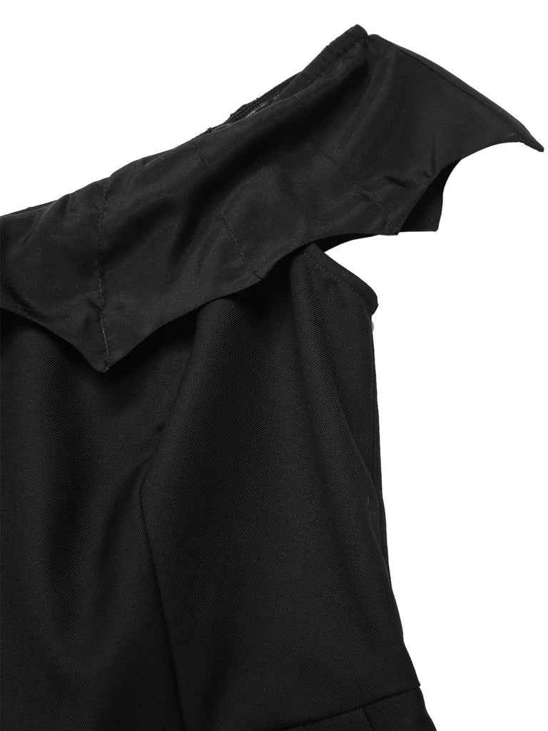 Combishort noire en maille épaules dénudées style gothique des années 1950