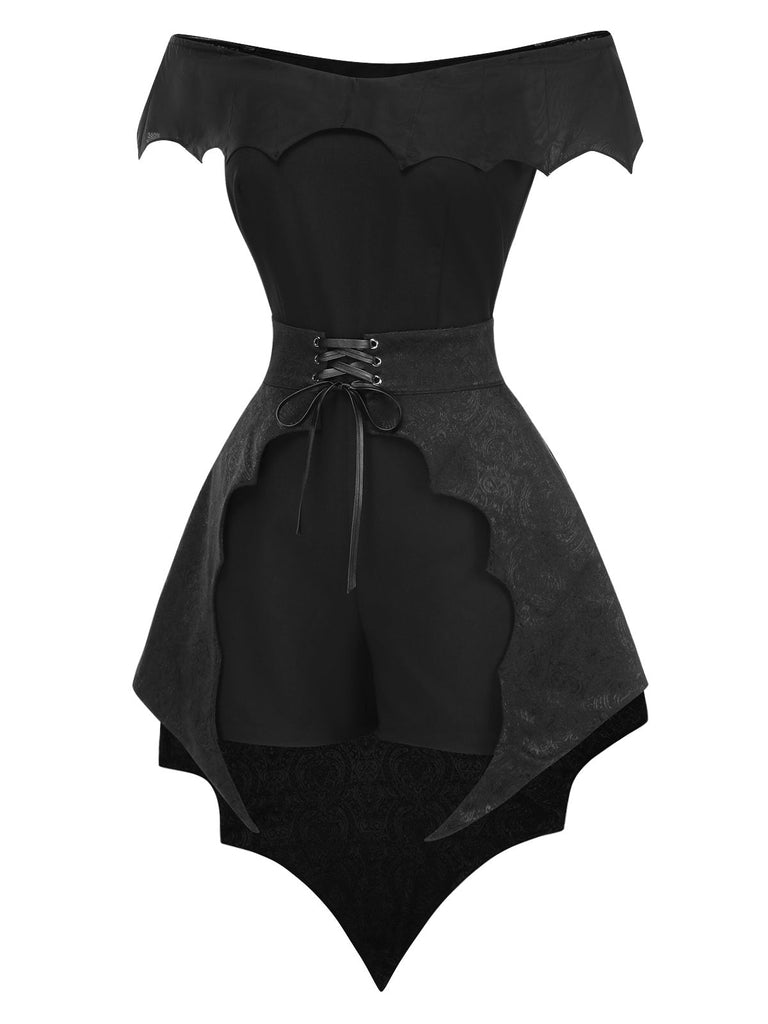 Combishort et cache-maillot style chauve-souris gothique noir des années 1950