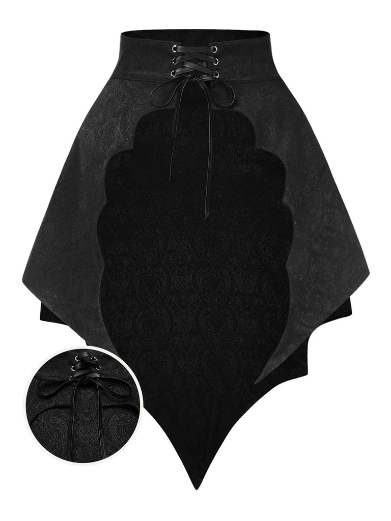 Cache-maillot noir en jacquard ourlet asymétrique style chauve-souris années 1950