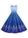 Robe bleue Elsa à bretelles et paillettes Halloween années 1950