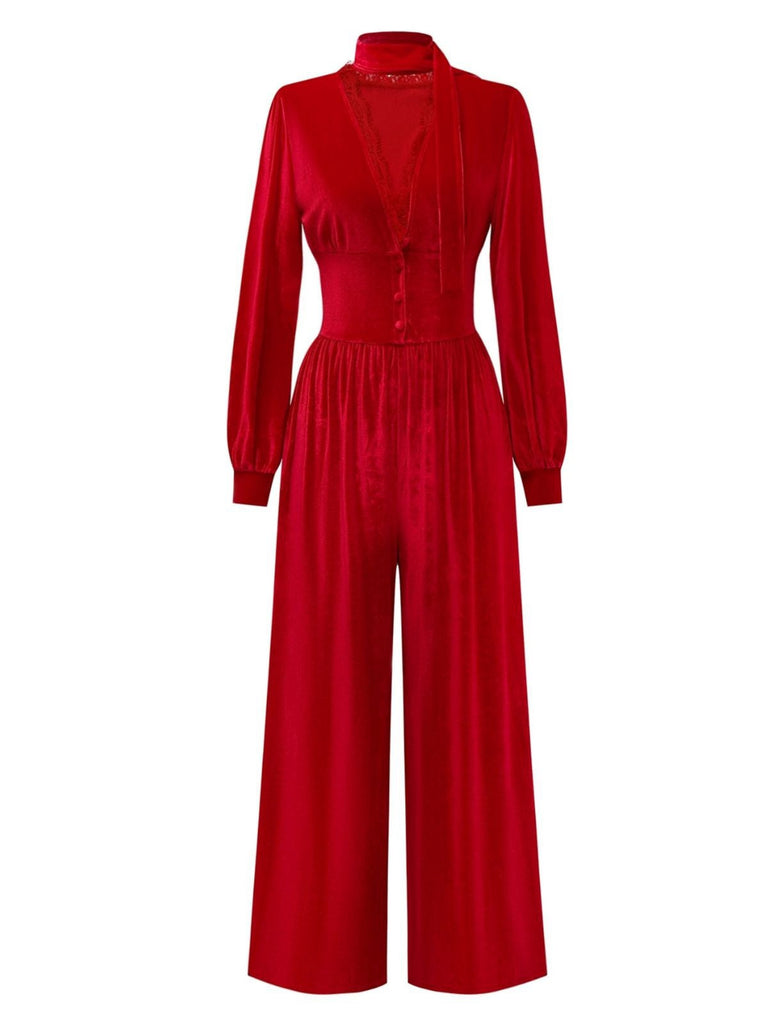 Combinaison en velours à col montant et trou de serrure années 1950