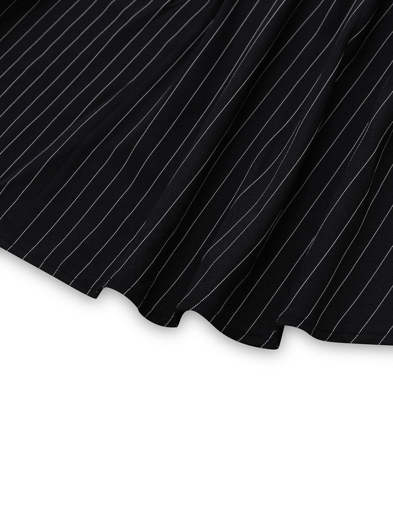 Robe noire à rayures verticales et motif léopard des années 1950