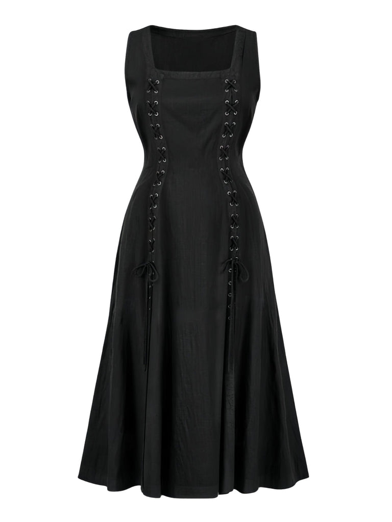Robe noire fendue sans manches style Renaissance médiévale des années 1940