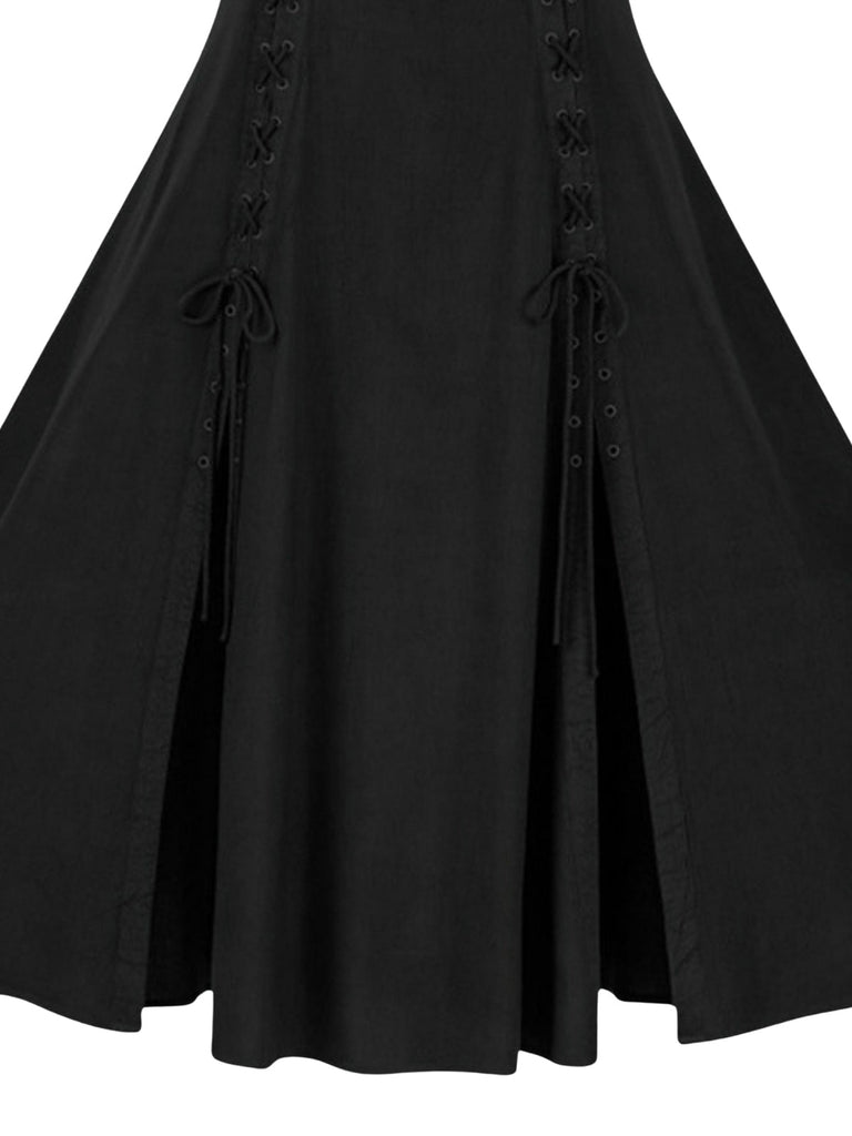 Robe noire fendue sans manches style Renaissance médiévale des années 1940