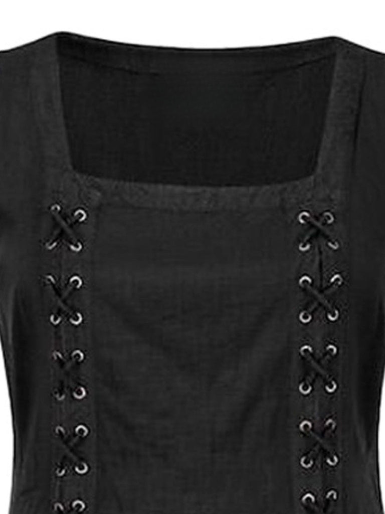 Robe noire fendue sans manches style Renaissance médiévale des années 1940