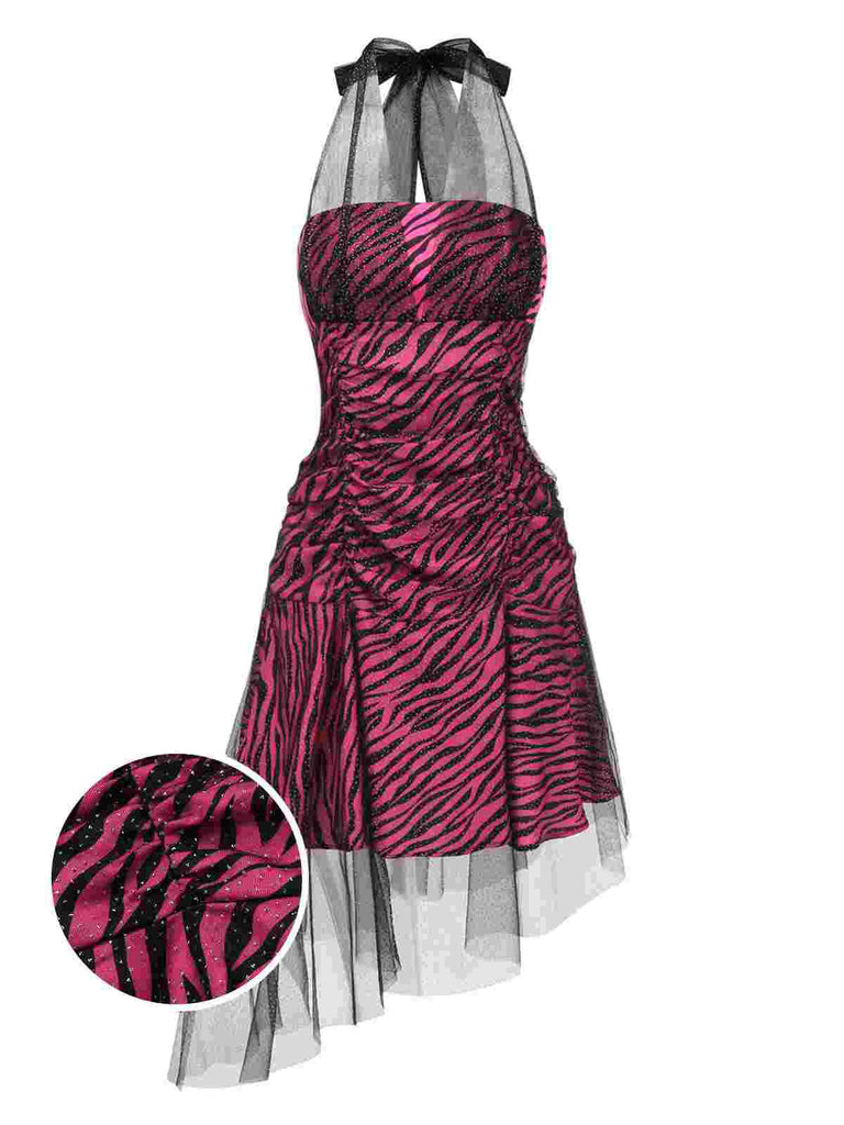 [Prévente] Robe de soirée rose zébrée en maille années 1970