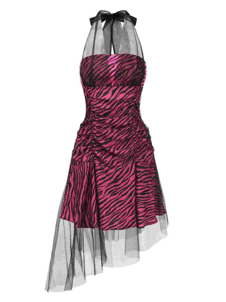 [Prévente] Robe de soirée rose zébrée en maille années 1970