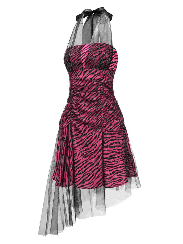 [Prévente] Robe de soirée rose zébrée en maille années 1970