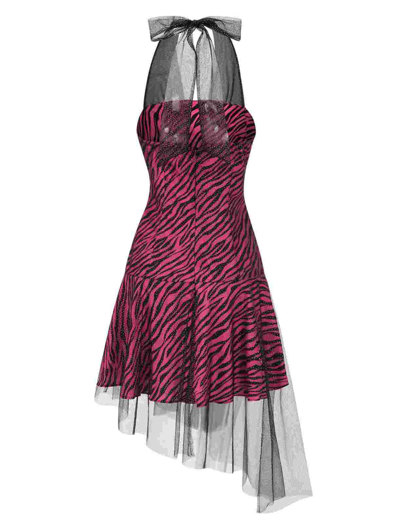 [Prévente] Robe de soirée rose zébrée en maille années 1970