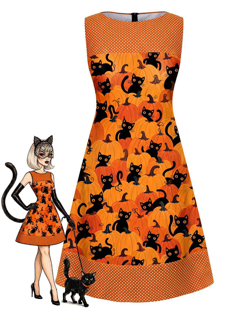 Robe Sans Manches Chat Crâne À Pois Années 1960