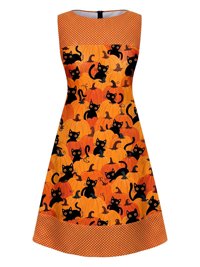 Robe Sans Manches Chat Crâne À Pois Années 1960