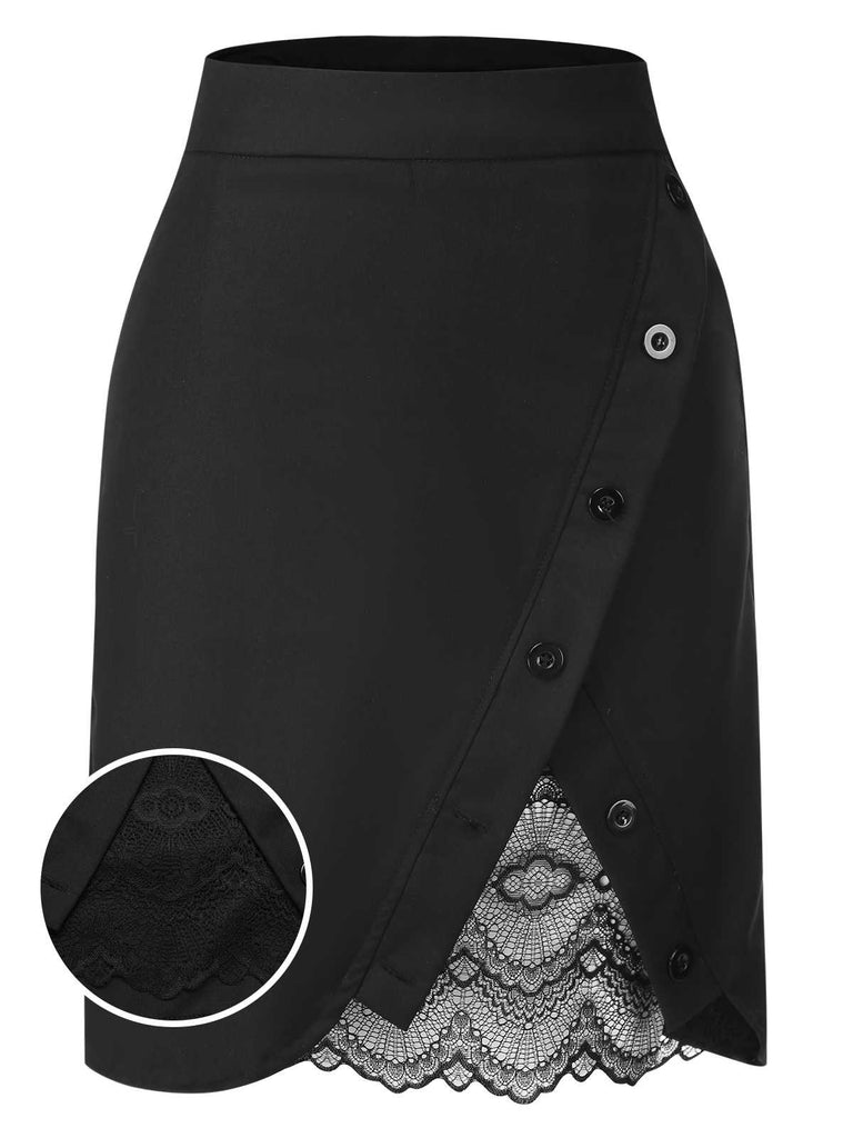 [Prévente] Jupe noire à ourlet en dentelle unie années 1960