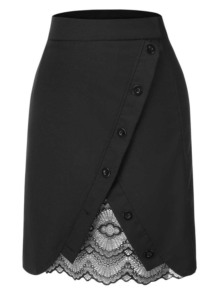 [Prévente] Jupe noire à ourlet en dentelle unie années 1960