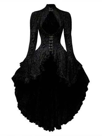 Robe victorienne noire en dentelle à manches gigot des années 1980