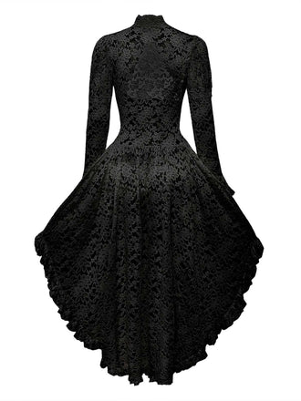 Robe victorienne noire en dentelle à manches gigot des années 1980