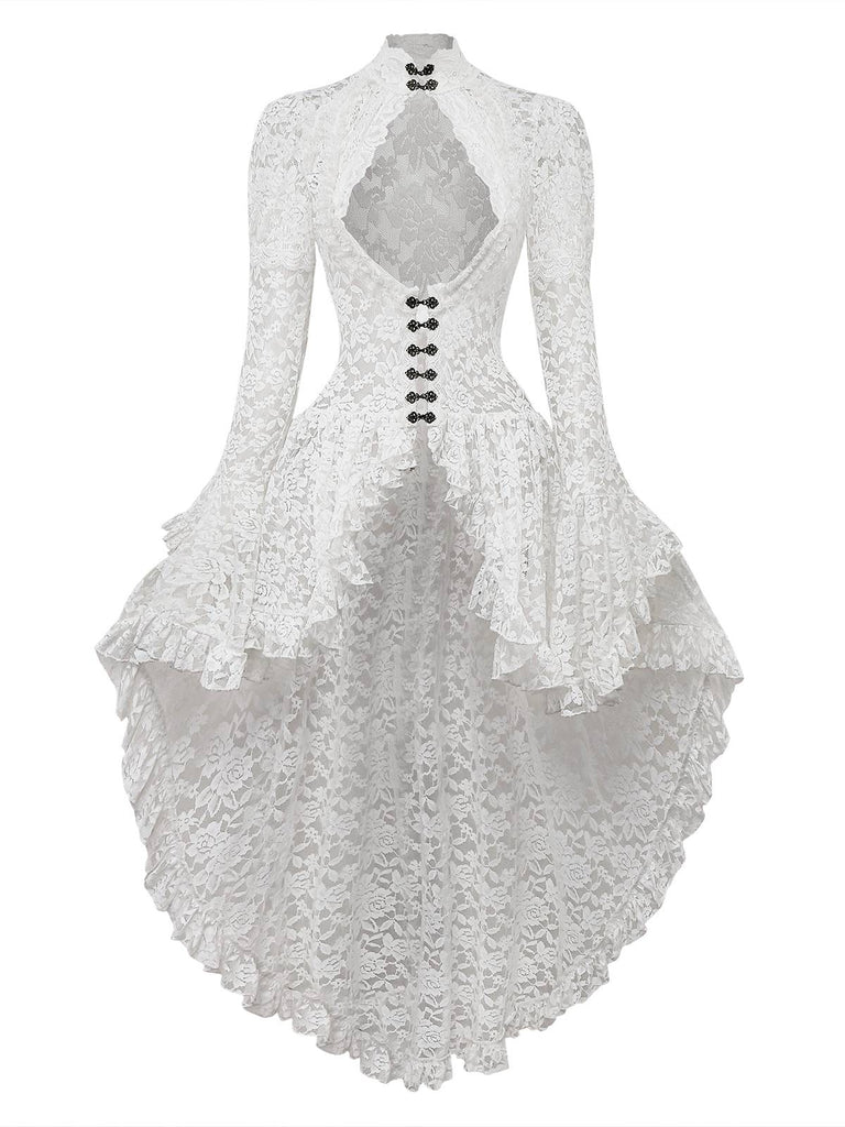 Robe victorienne noire en dentelle à manches gigot des années 1980